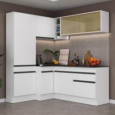 Armário de Cozinha Completa de Canto MP2089 8 Portas 1 Gaveta MDP 172cm Branco Preto