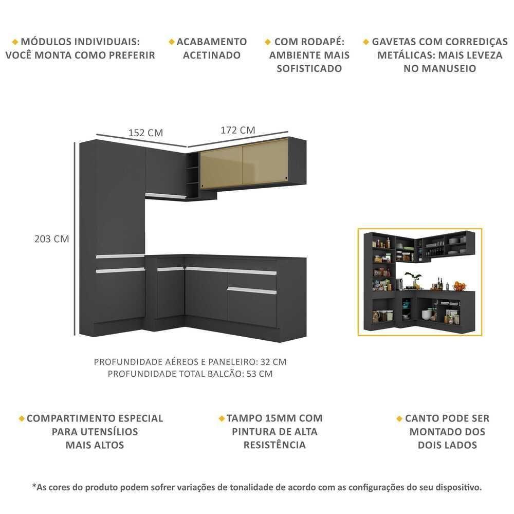 Armário De Cozinha Completa De Canto 898 Preto/branco - 5