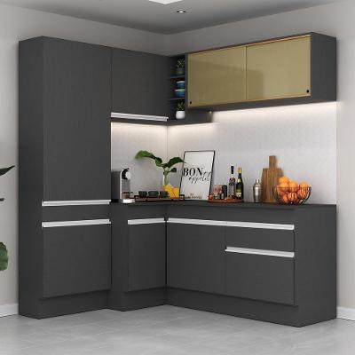 Armário de Cozinha Completa de Canto MP2089 8 Portas 1 Gaveta MDF Preto e Branco