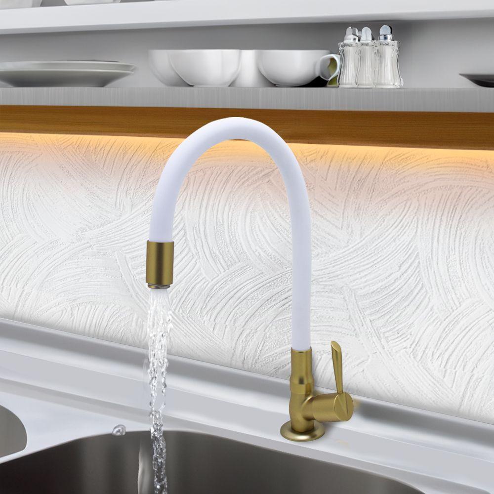 Torneira De Bancada Mesa Tubo Flexível Branco E Dourada ¼ De Volta - 2
