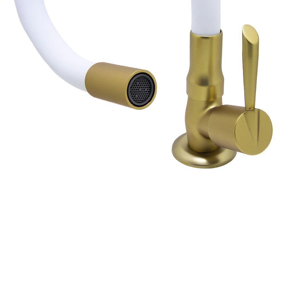 Torneira De Bancada Mesa Tubo Flexível Branco E Dourada ¼ De Volta - 5