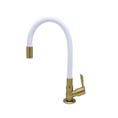 Torneira De Bancada Mesa Tubo Flexível Branco E Dourada ¼ De Volta