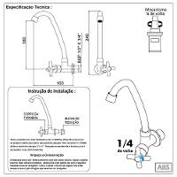 Torneira Pia Cozinha Parede Bica Móvel Cromado Abs 1/4 De Volta - 6