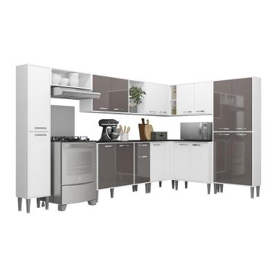 Armário de Cozinha Completa Xangai Rock 18 Portas 1 Gaveta MDF Branco Laqueado
