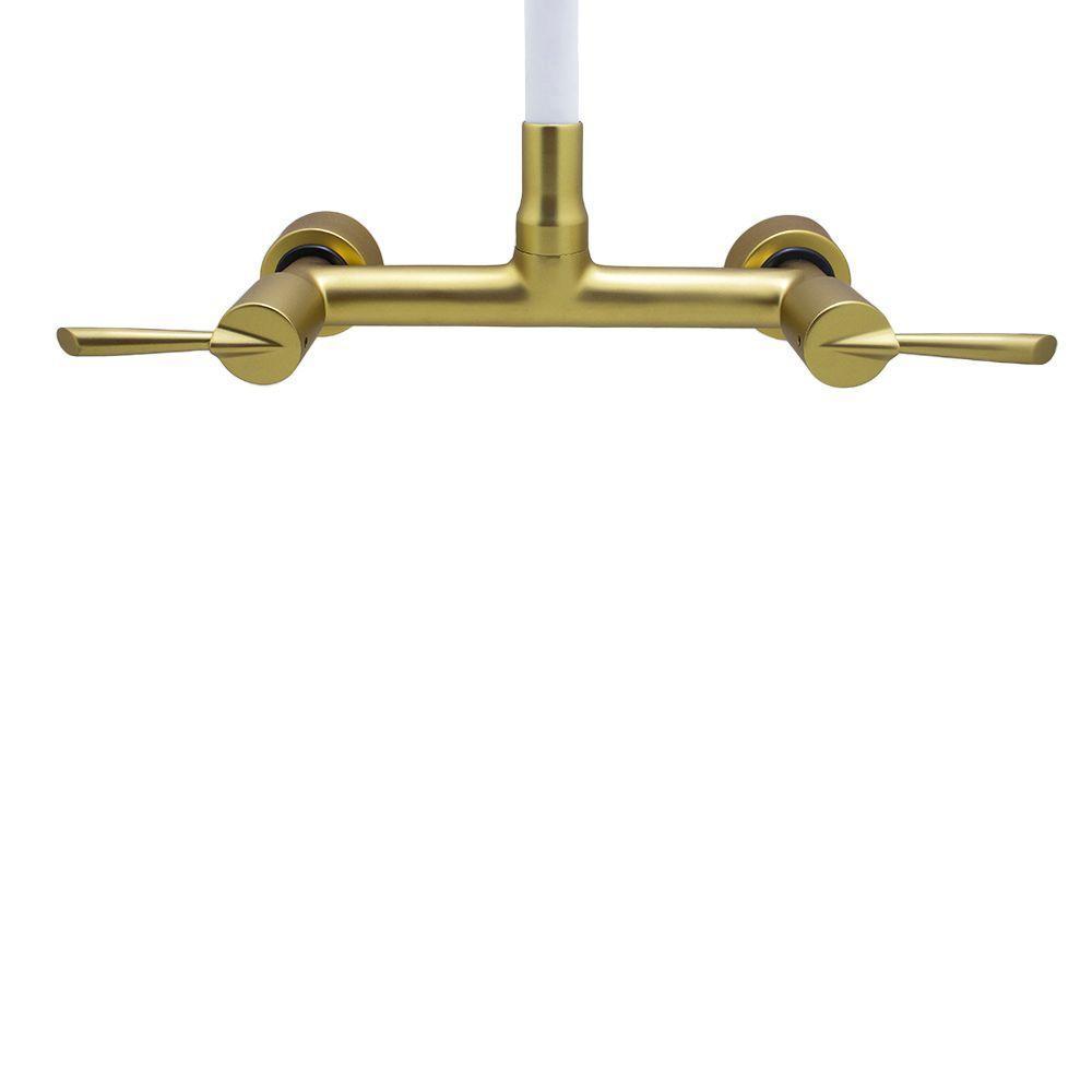 Torneira Cozinha Misturador Tubo Flexível Parede Branco Com Dourado 1/4 Volta Metal Luxo - 4