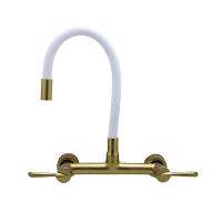 Torneira Cozinha Misturador Tubo Flexível Parede Branco Com Dourado 1/4 Volta Metal Luxo - 2