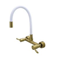 Torneira Cozinha Misturador Tubo Flexível Parede Branco Com Dourado 1/4 Volta Metal Luxo - 3