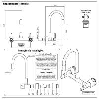 Torneira Cozinha Misturador Tubo Flexível Parede Branco Com Dourado 1/4 Volta Metal Luxo - 6