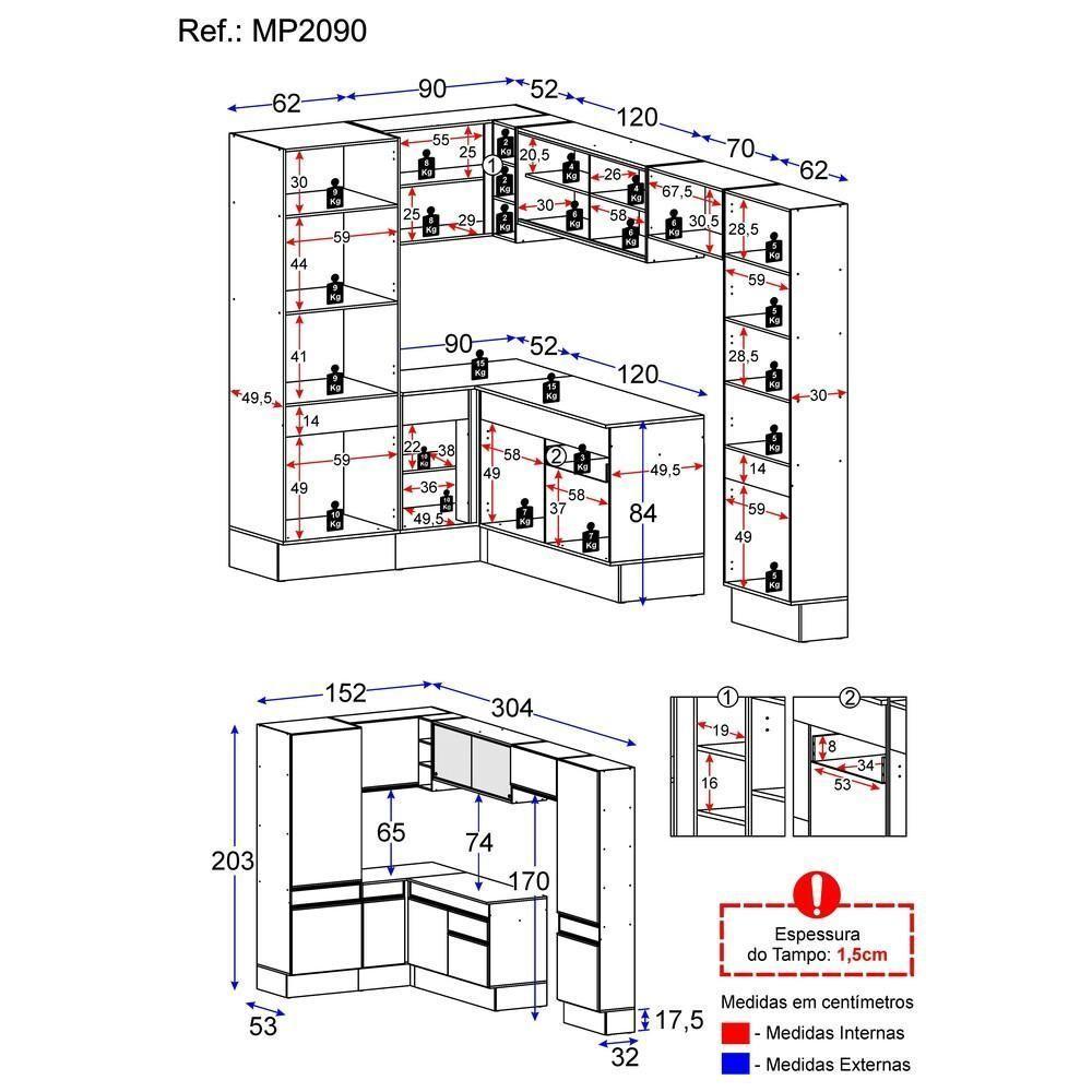 Armário De Cozinha Completa De Canto 898 Preto/branco - 4