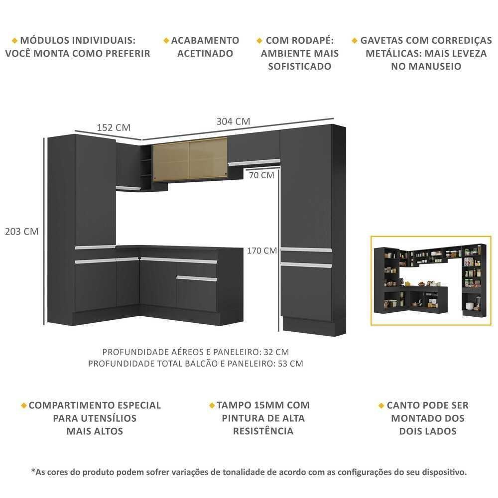 Armário De Cozinha Completa De Canto 898 Preto/branco - 5