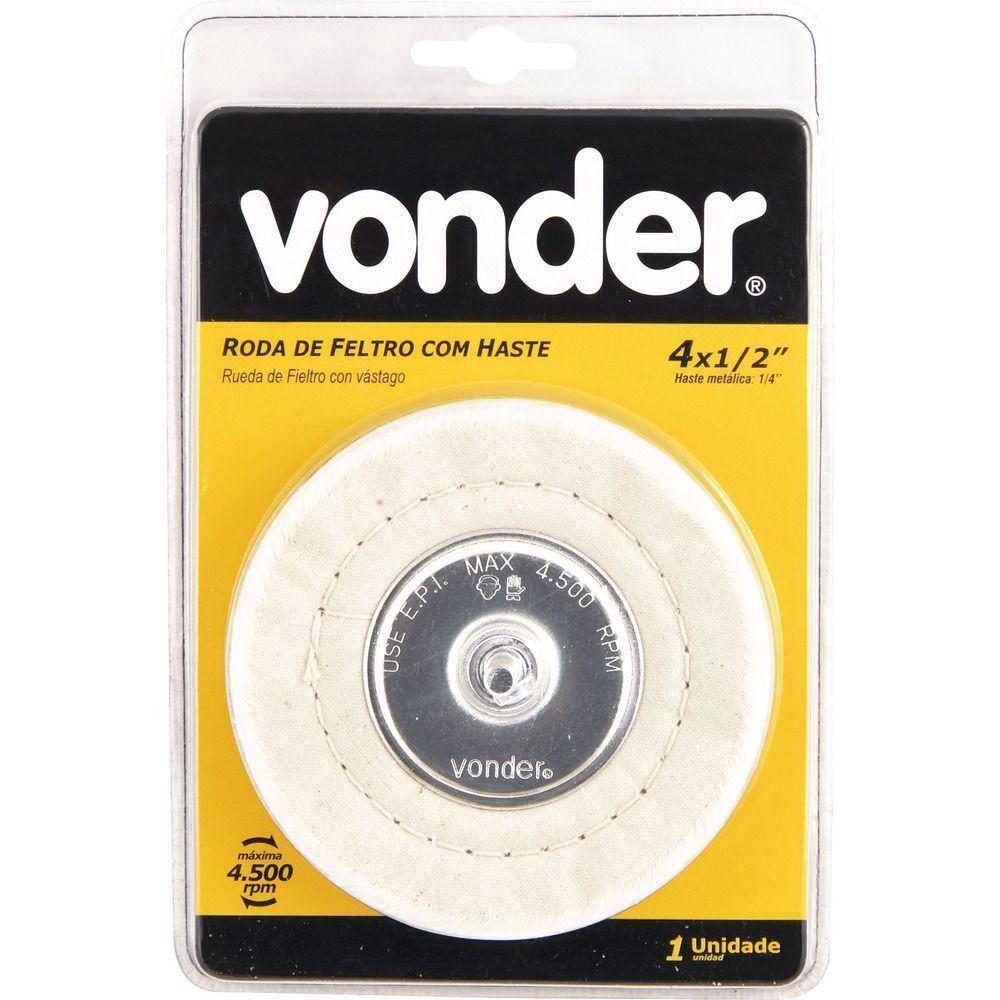 Roda De Feltro-pano 4x1-2" Haste 1-4" Para Polimento Vonder - 2