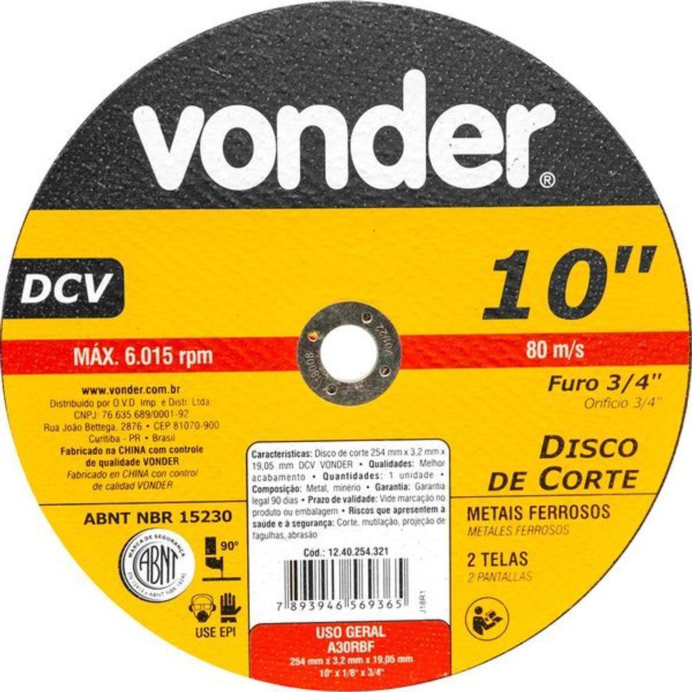 Disco De Corte 254,0x3,2x19,05 Dcv - Vonder - 1