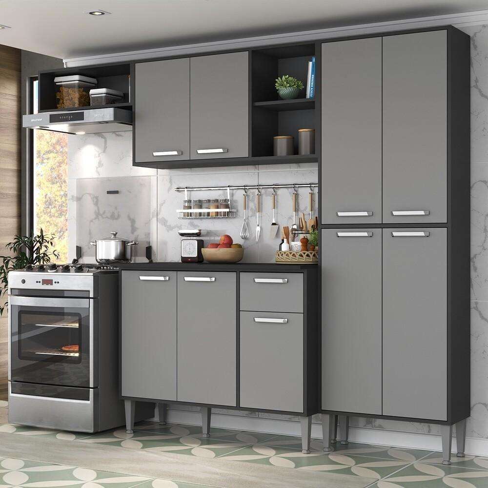 Armário De Cozinha Compacta Xangai Multimóveis V2840 Preto/Grafite Preto/Grafite - 6