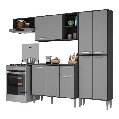 Armário de Cozinha Compacta Xangai 9 Portas 1 Gaveta MDF 231cm Preto Texturizado