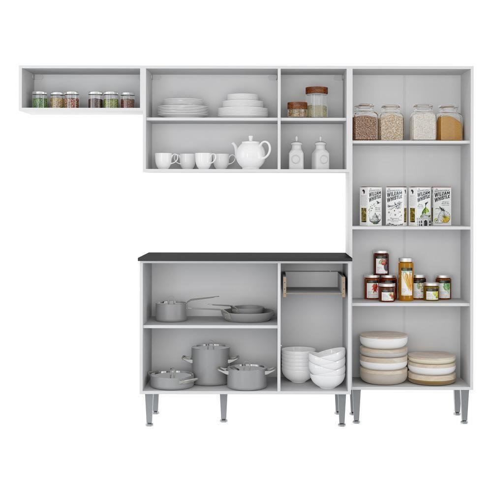 Armário De Cozinha Compacta Xangai Multimóveis V2840 Branco/Preto Branco/Preto - 3