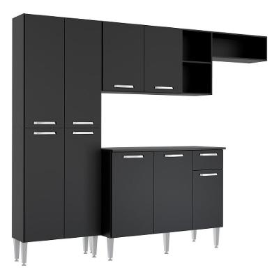 Cozinha Compacta Pequim 9 Portas 1 Gaveta MDP 228cm Preto com Nicho para Forno e Micro-ondas