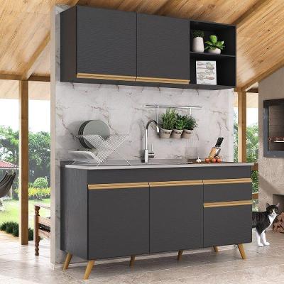 Armário de Cozinha Compacta Veneza 5 Portas 1 Gaveta MDP 150cm Preto