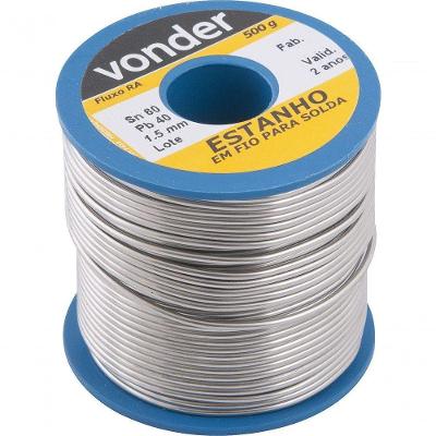 Estanho Fio 1,5mm 60x40 500g Carretel - Vonder