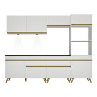 Armário De Cozinha Completa 252cm Com Leds Veneza Up Multimóveis V2035 Branco/dourado Branco/dourado - 2