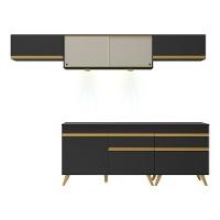 Armário De Cozinha Completa 260cm Com Leds Veneza Up Multimóveis V2033 Preto/dourado Preto/dourado - 2