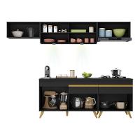 Armário De Cozinha Completa 260cm Com Leds Veneza Up Multimóveis V2033 Preto/dourado Preto/dourado - 3