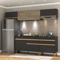 Armário De Cozinha Completa 260cm Com Leds Veneza Up Multimóveis V2033 Preto/dourado Preto/dourado - 6