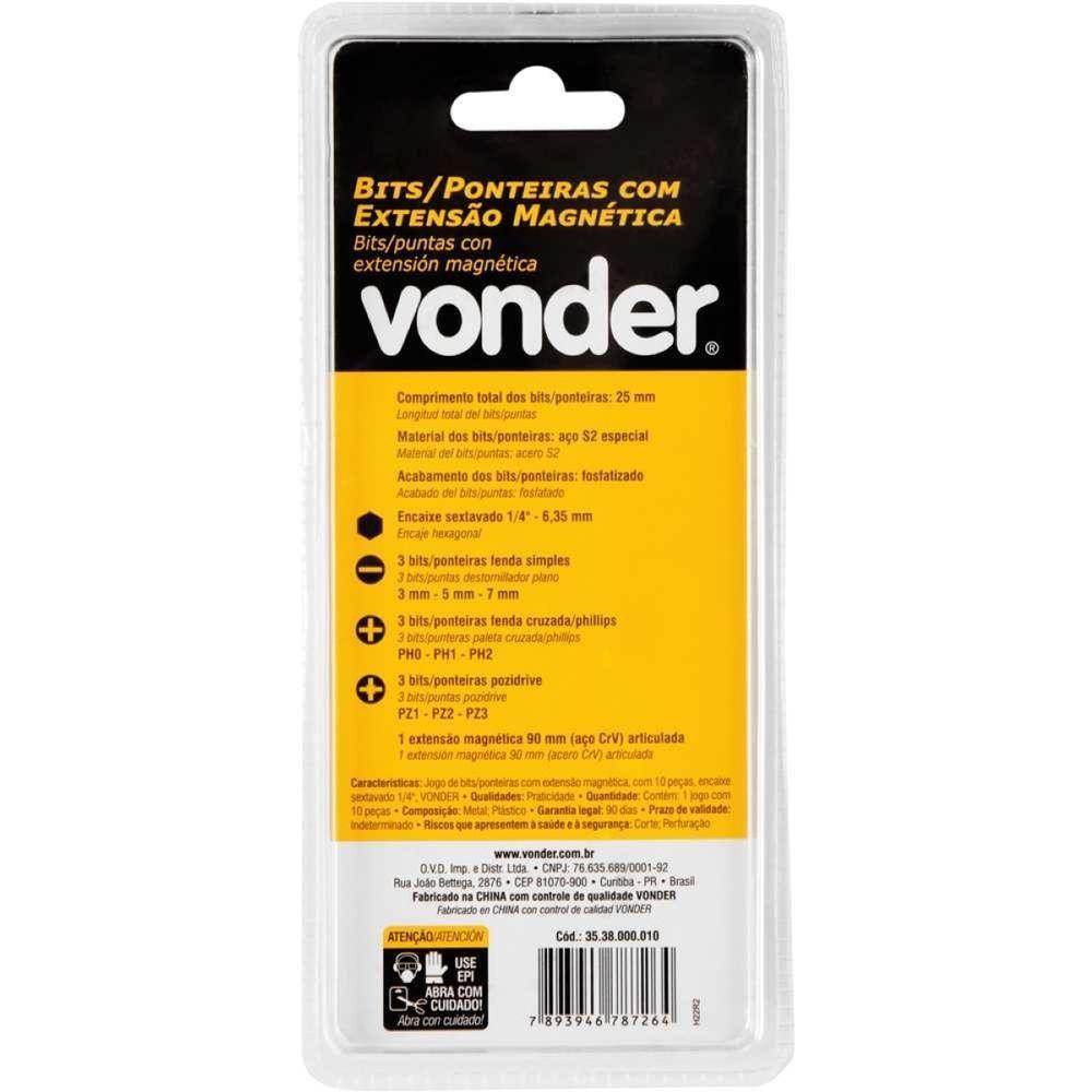 Jogo Bits Ponteira Fenda Philips 1-4'' Com 10 Pecas Vonder - 8