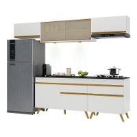 Armário De Cozinha Completa 260cm Com Leds Veneza Up Multimóveis V2033 Branco/dourado Branco/dourado - 1
