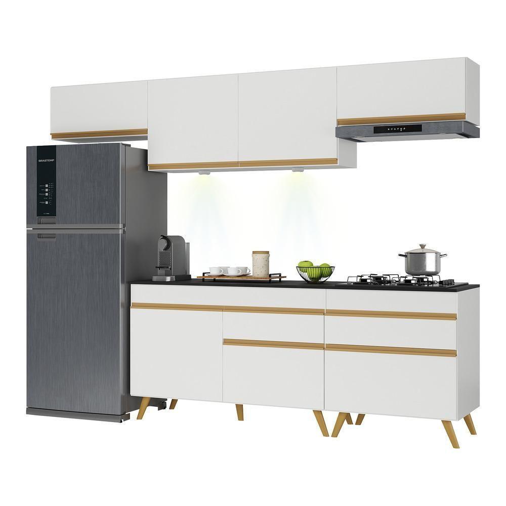 Armário De Cozinha Completa 260cm Com Leds Veneza Up Multimóveis V2032 Branco/dourado Branco/dourado - 1
