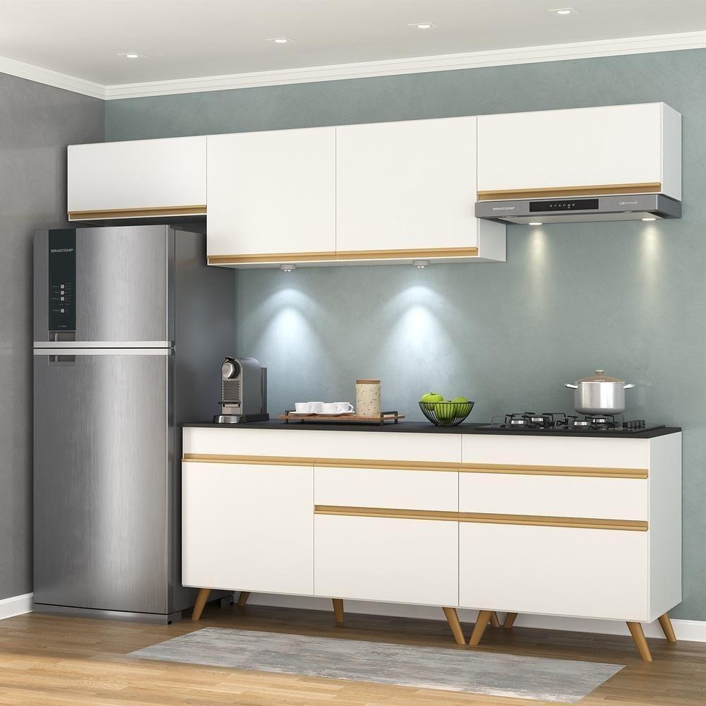 Armário De Cozinha Completa 260cm Com Leds Veneza Up Multimóveis V2032 Branco/dourado Branco/dourado - 6