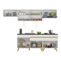 Armário De Cozinha Completa 260cm Com Leds Veneza Up Multimóveis V2032 Branco/dourado Branco/dourado - 3