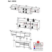 Armário De Cozinha Completa 260cm Com Leds Veneza Up Multimóveis V2032 Branco/dourado Branco/dourado