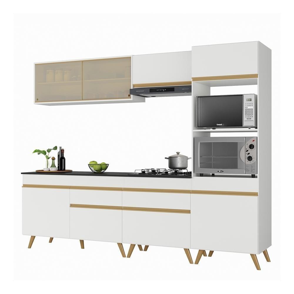 Armário De Cozinha Completa 252cm Veneza Multimóveis V3715 Branco/dourado Branco/dourado - 1