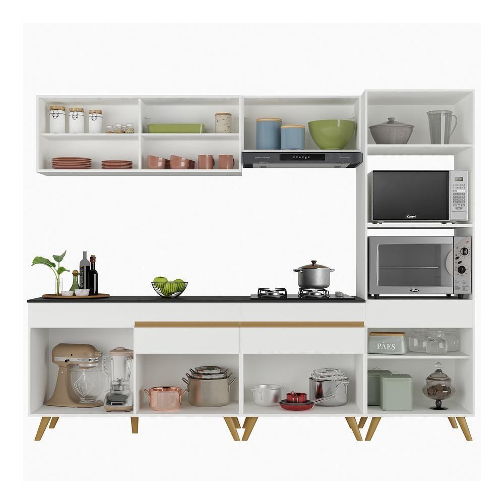 Armário De Cozinha Completa 252cm Veneza Multimóveis V3715 Branco/dourado Branco/dourado - 3