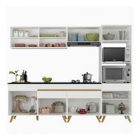 Armário De Cozinha Completa 252cm Veneza Multimóveis V3715 Branco/dourado Branco/dourado - 3