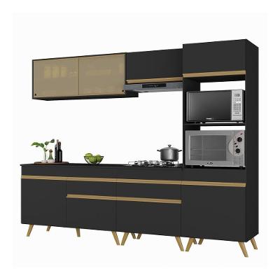 Armário de Cozinha Completa Veneza 8 Portas 2 Gavetas MDF 252cm Preto Texturizado