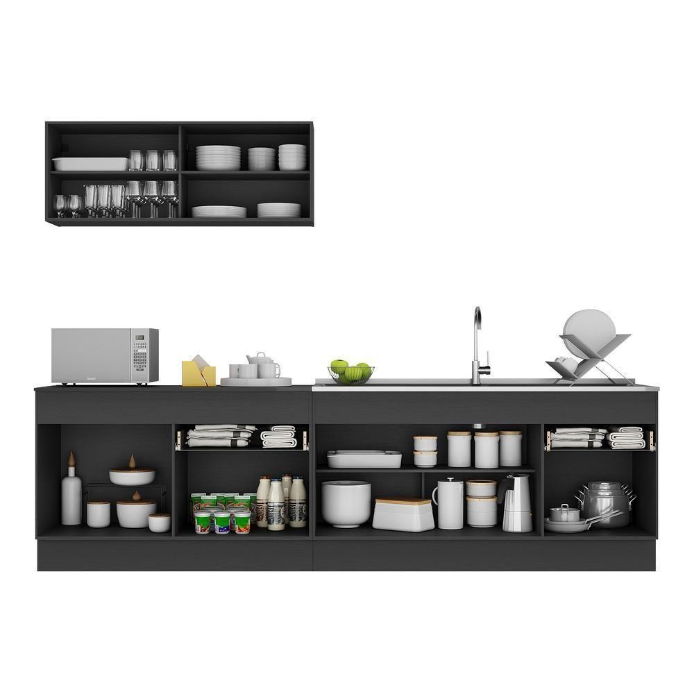 Armário De Cozinha Compacta 270cm Com Rodapé Veneza Multimóveis V2112 Preto/branco Preto/branco - 3