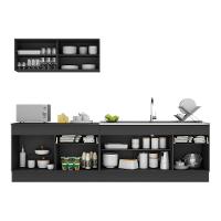 Armário De Cozinha Compacta 270cm Com Rodapé Veneza Multimóveis V2112 Preto/branco Preto/branco - 3