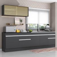 Armário De Cozinha Compacta 270cm Com Rodapé Veneza Multimóveis V2112 Preto/branco Preto/branco - 6