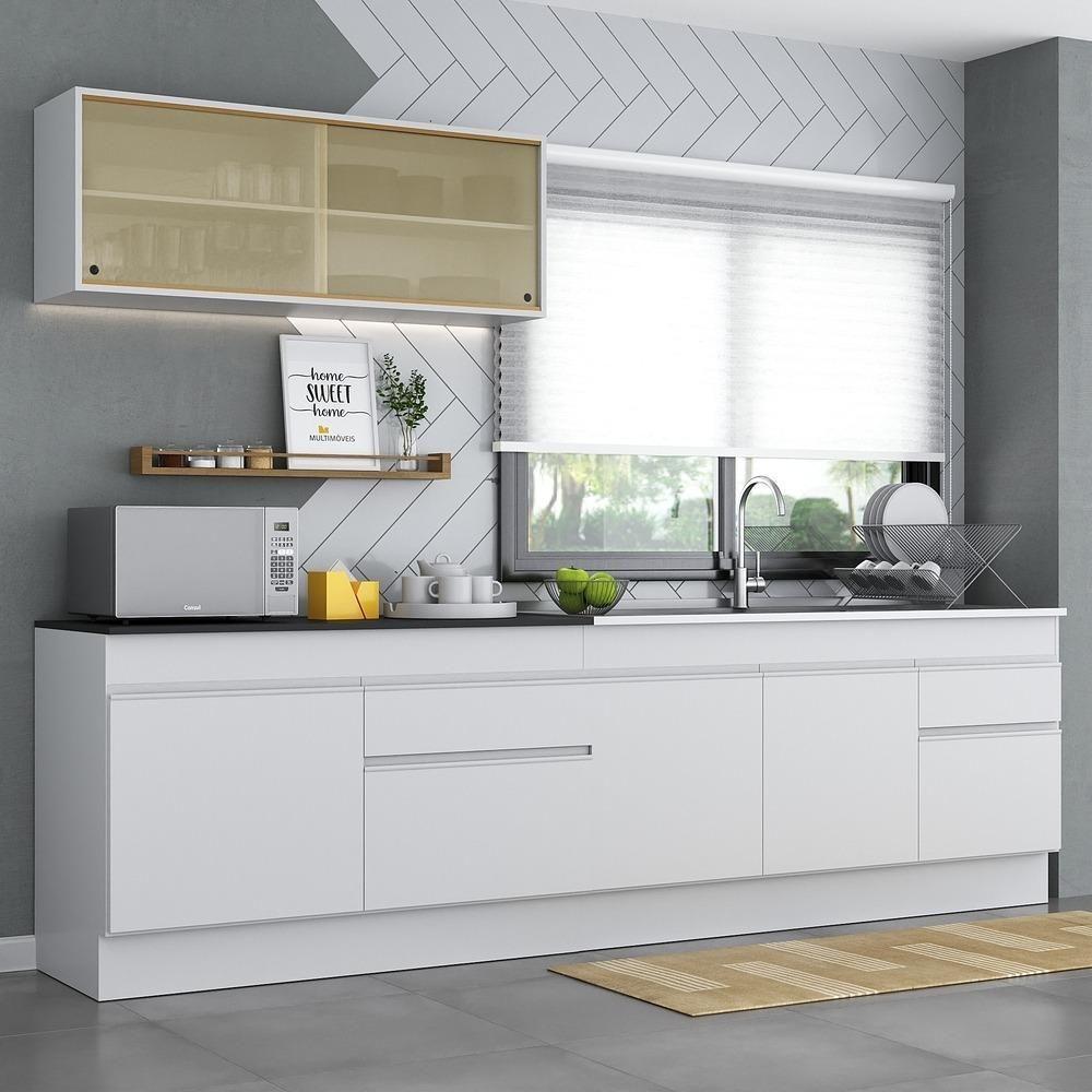 Armário De Cozinha Compacta 270cm Com Rodapé Veneza Multimóveis V2112 Branco Branco - 6