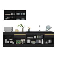 Armário De Cozinha Compacta 270cm Com Rodapé Veneza Multimóveis V2111 Preto/dourado Preto/dourado - 3