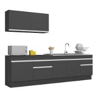 Armário De Cozinha Compacta 270cm Com Rodapé Veneza Multimóveis V2111 Preto/branco Preto/branco - 1