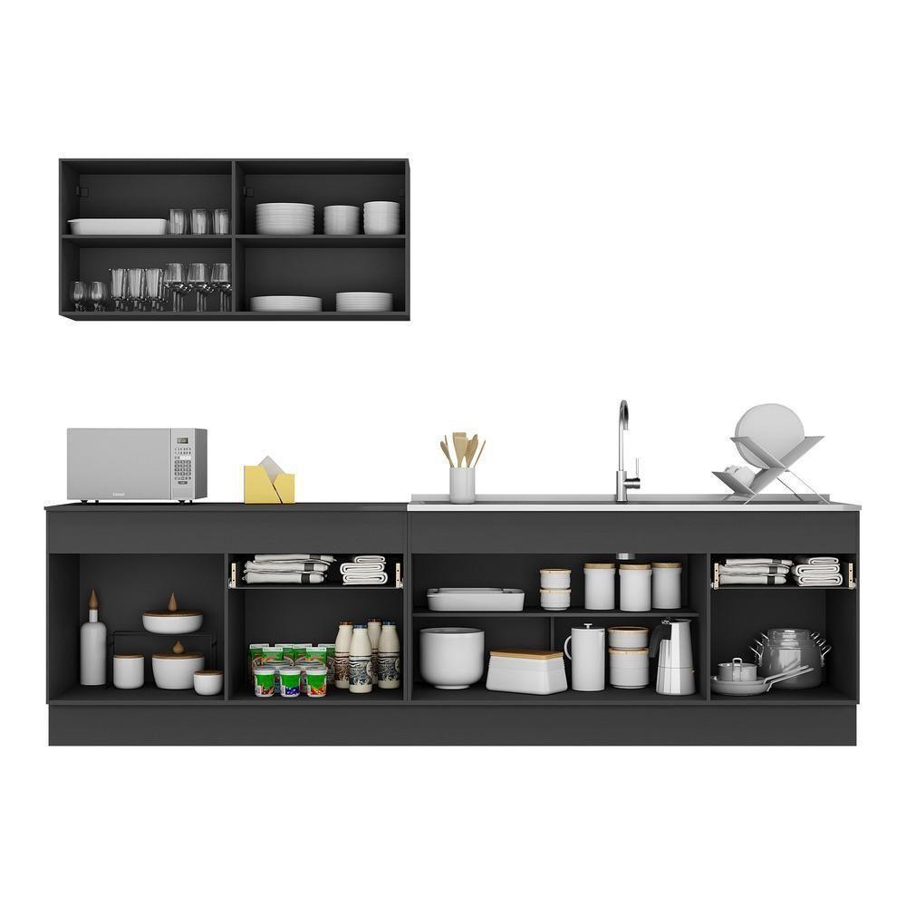 Armário De Cozinha Compacta 270cm Com Rodapé Veneza Multimóveis V2111 Preto Preto - 3