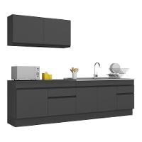 Armário De Cozinha Compacta 270cm Com Rodapé Veneza Multimóveis V2111 Preto Preto - 1