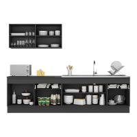 Armário De Cozinha Compacta 270cm Com Rodapé Veneza Multimóveis V2111 Preto Preto - 3