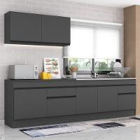 Armário De Cozinha Compacta 270cm Com Rodapé Veneza Multimóveis V2111 Preto Preto - 6