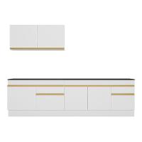 Armário De Cozinha Compacta 270cm Com Rodapé Veneza Multimóveis V2111 Branco/dourado Branco/dourado - 2