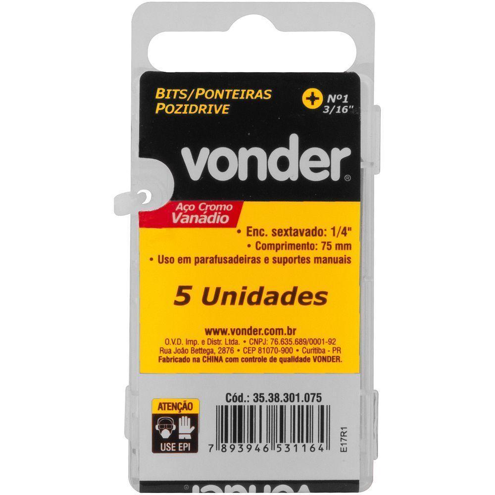 Jogo De Bits Ponteira Pozidrive Com Enc 1-4 Nº 1x75mm Vonder - 2