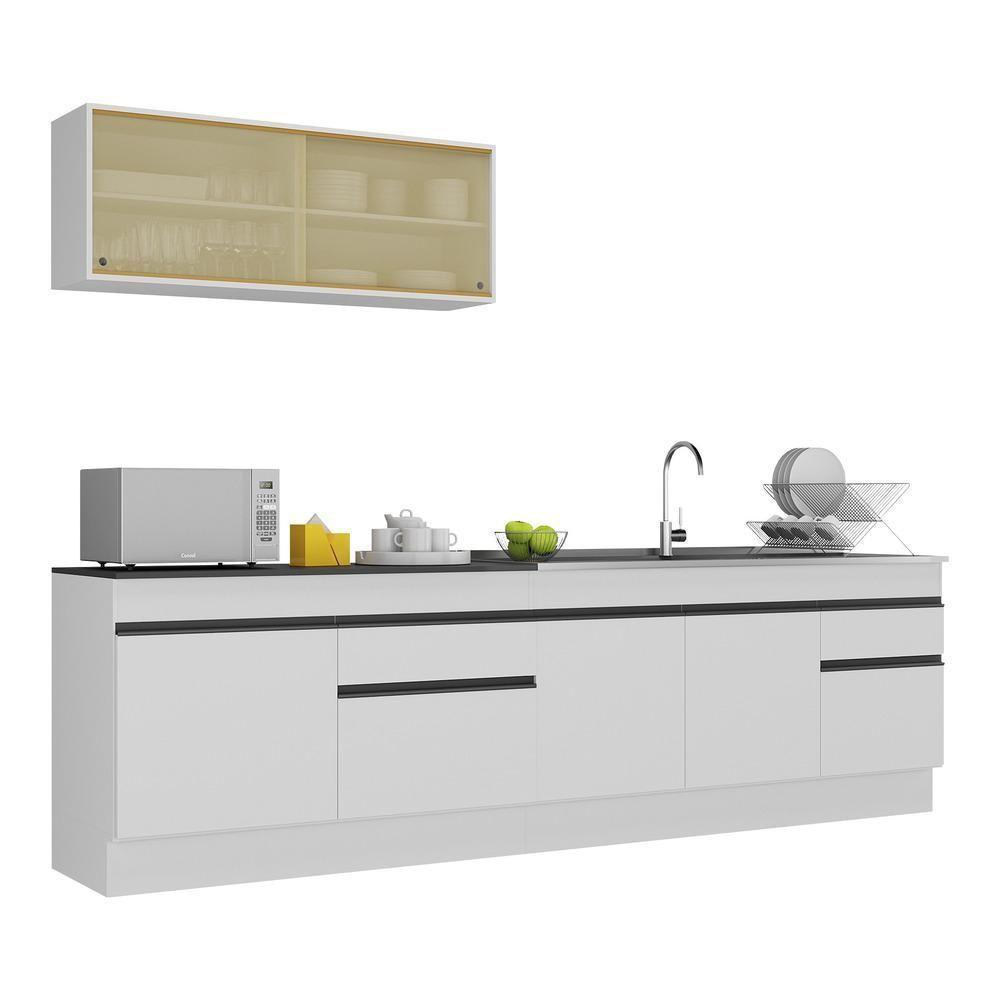 Armário De Cozinha Compacta 270cm Com Rodapé Veneza Multimóveis V2112 Branco/preto Branco/preto - 1