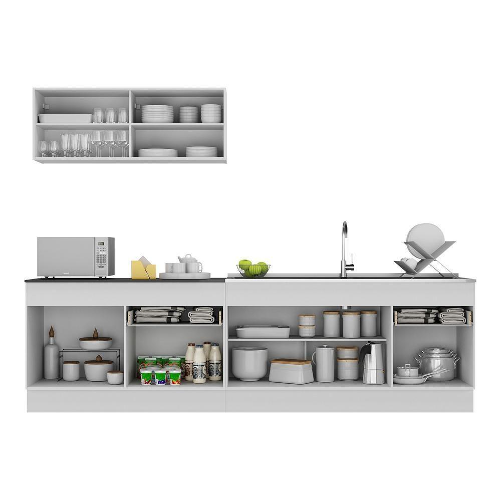Armário De Cozinha Compacta 270cm Com Rodapé Veneza Multimóveis V2112 Branco/preto Branco/preto - 3